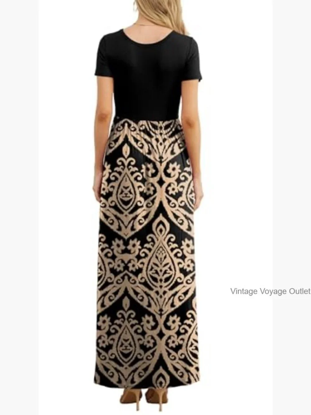 Women Summer Casual Maxi Long Dress Short Sleeve Crew Neck with Pockets - Picture 6 of 7